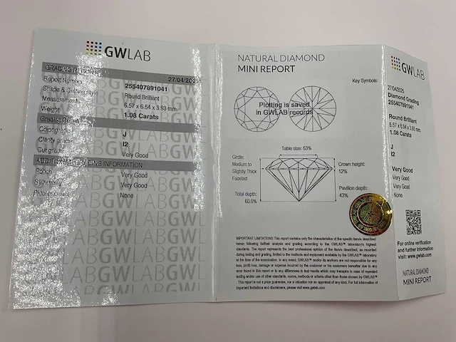 Diamant 1,08 crt. naturel kleur j - afbeelding 8 van  9
