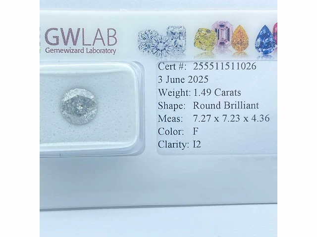 Diamant 1,49 crt. naturel kleur f - afbeelding 5 van  5