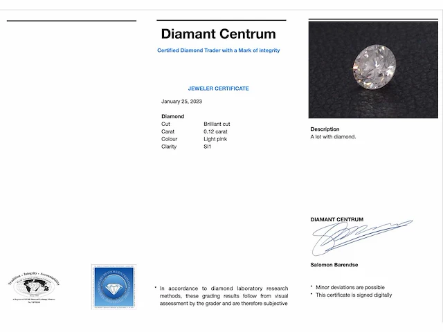 Diamant fancy colour briljant 0.12 ct - afbeelding 2 van  2