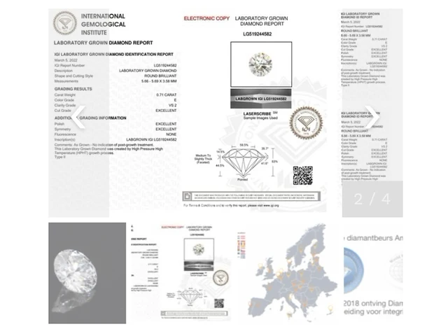 Diamant rond 0.71 carat, igi gecertificeerd - afbeelding 2 van  2