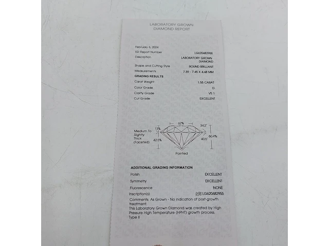 Diamant round brilliant - 1.55ct ( igi gecertificeerd ) - afbeelding 2 van  14
