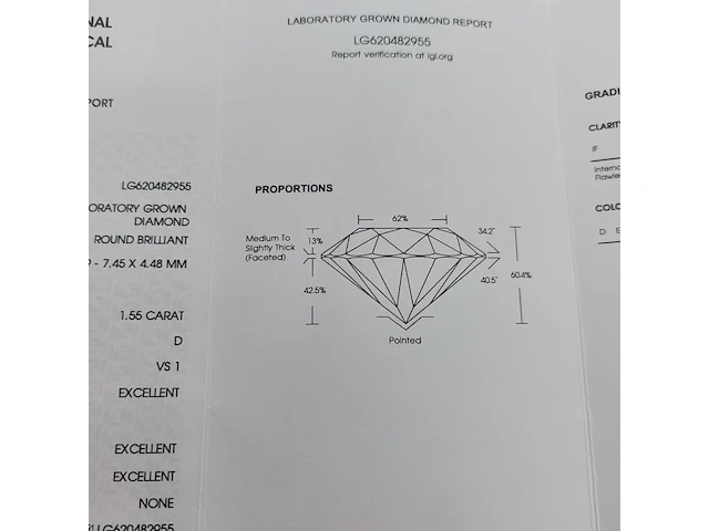 Diamant round brilliant - 1.55ct ( igi gecertificeerd ) - afbeelding 5 van  14