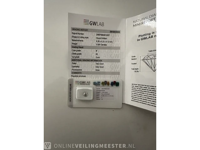 Diamond (natural) - 1.04 ct - round - f - i2 - afbeelding 2 van  6