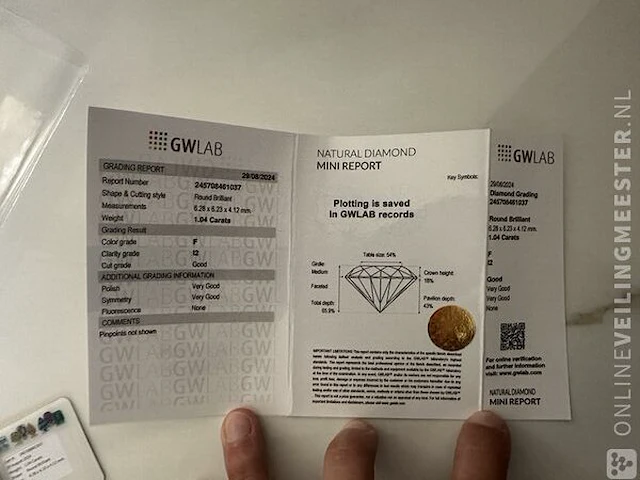 Diamond (natural) - 1.04 ct - round - f - i2 - afbeelding 3 van  6