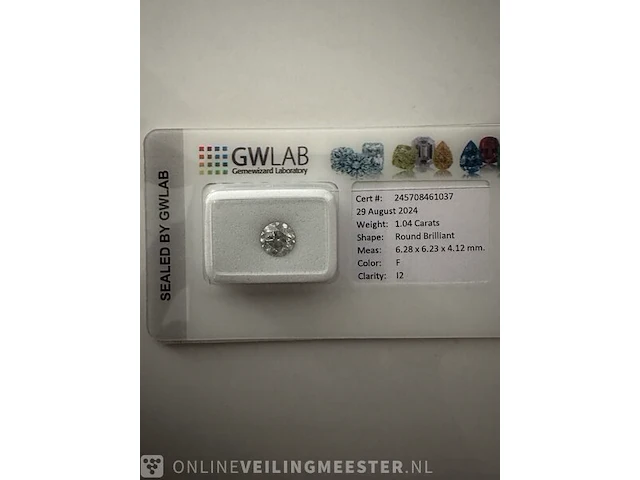 Diamond (natural) - 1.04 ct - round - f - i2 - afbeelding 6 van  6