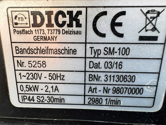 Dick - 2016 - sm-100 - slijpmachine - afbeelding 3 van  3