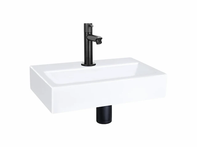 Differnz flat fonteinset 38x24x8cm rechthoek 1 kraangat recht matte zwarte kraan keramiek wit - afbeelding 1 van  1