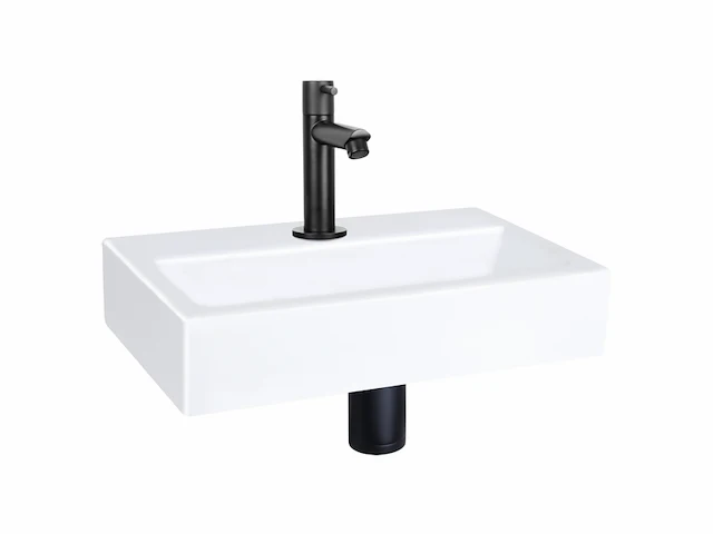 Differnz flat fonteinset 38x24x8cm rechthoek 1 kraangat recht matte zwarte kraan keramiek wit - afbeelding 1 van  1