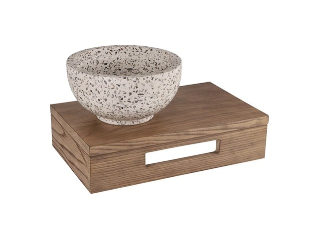 Differnz fonteinplank 40x25x10cm rechthoek met handdoekhouder bruin eiken - afbeelding 2 van  4