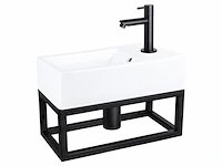 Differnz force fonteinset wasbak keramiek wit rechte kraan mat zwart standaard greep 40 x 22 x 11.5 cm met handdoekrek zwart - afbeelding 1 van  1