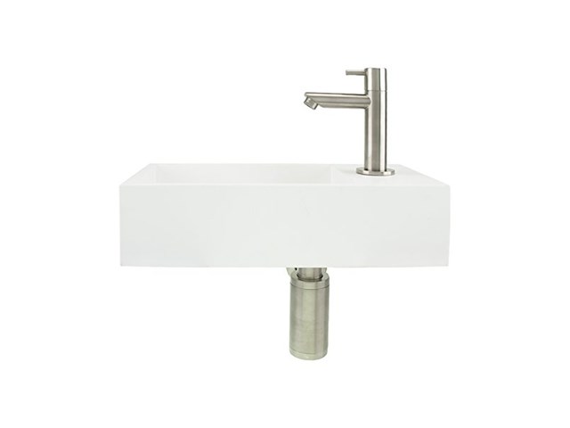 Differnz solid fonteinset wasbak solid surface wit rechte kraan mat chroom standaard greep - afbeelding 1 van  5
