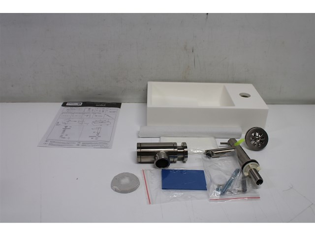 Differnz solid fonteinset wasbak solid surface wit rechte kraan mat chroom standaard greep - afbeelding 4 van  5