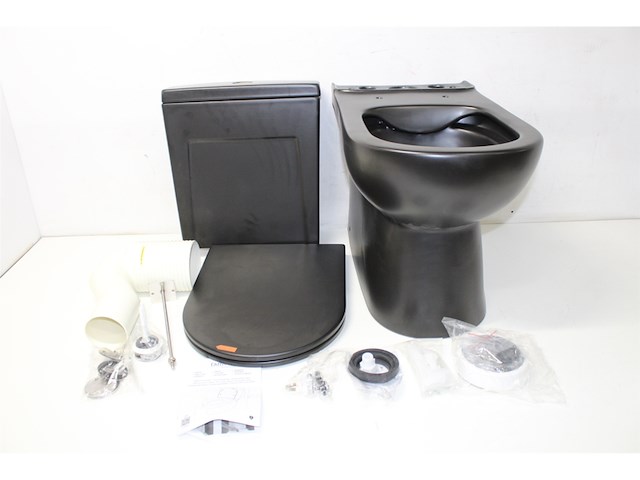 Differnz staand toilet duoblok spoelrandloos met softclose en quickrelease zitting mat zwart - afbeelding 2 van  3