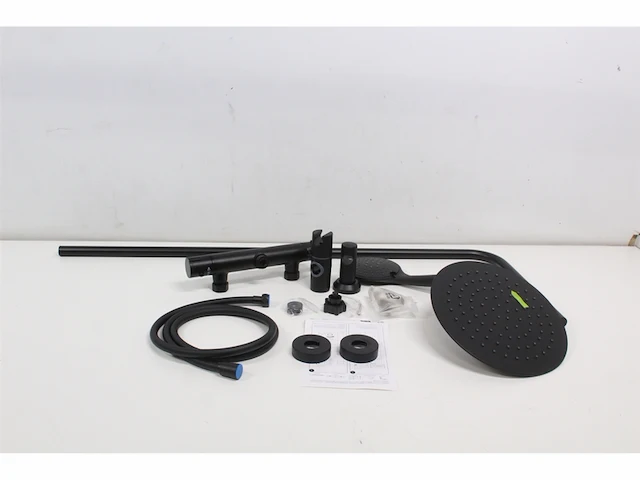 Differnz thermoline regendouche thermostatisch rond 25 cm handdouche 12 cm doucheset mat zwart - afbeelding 2 van  3