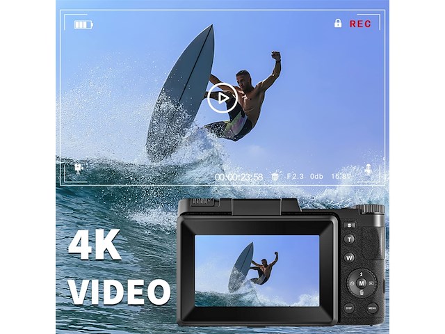 Digitale camera 4k 48mp vlogging camera voor youtube 16x digitale zoom met macro functie - afbeelding 2 van  6