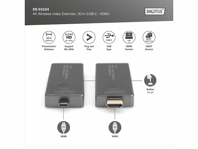 Digitus ds55324 audio/video extender avzender & ontvanger - afbeelding 2 van  4
