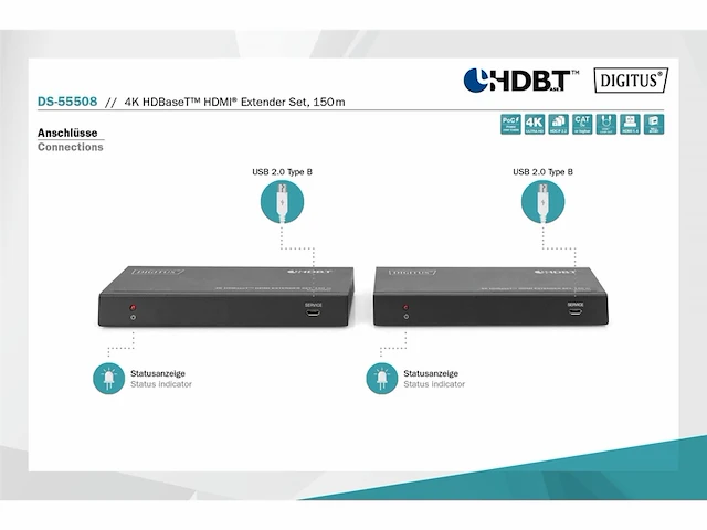 Digitus ds55508 audio/video extender av zender & ontvanger zwart - afbeelding 3 van  4