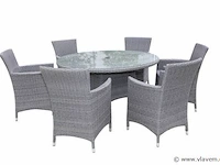 Dining set 7-delig - grijs wicker met grijze kussens - glazen tafelblad - afbeelding 2 van  3