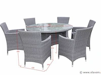 Dining set 7-delig - grijs wicker met grijze kussens - glazen tafelblad - afbeelding 3 van  3