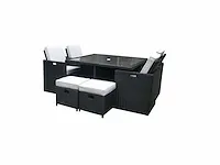 Dining set 9-delig zwart wicker / licht grijze kussens 20060-black