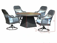 Dining set redonda | 5-delig | wicker | antraciet wicker + blauwe kussens - afbeelding 3 van  3