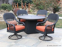 Dining set redonda | 5-delig | wicker | antraciet wicker + oranje kussens - afbeelding 1 van  3