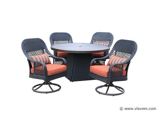 Dining set redonda | 5-delig | wicker | antraciet wicker + oranje kussens - afbeelding 2 van  3