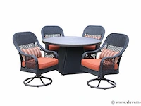 Dining set redonda | 5-delig | wicker | antraciet wicker + oranje kussens - afbeelding 2 van  3
