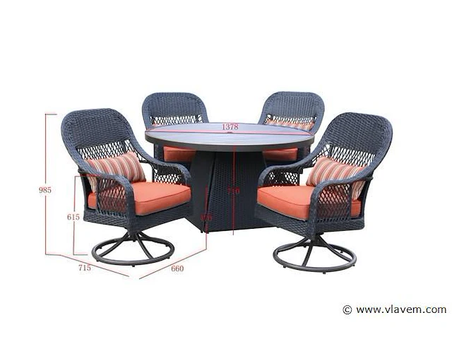 Dining set redonda | 5-delig | wicker | antraciet wicker + oranje kussens - afbeelding 3 van  3
