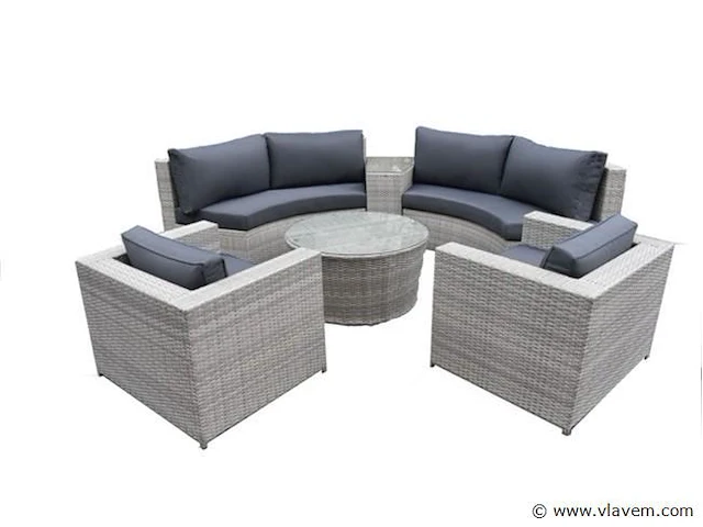 Diningset 6-delig light grey wicker / donkergrijs kleurige kussens - afbeelding 1 van  2