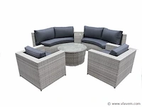 Diningset 6-delig light grey wicker / donkergrijs kleurige kussens - afbeelding 1 van  2