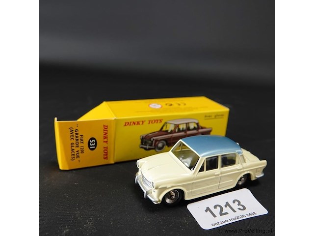 Dinky toys fiat 1200 grande vue beige met blauw dak nr. 531 atlas in originele doos - afbeelding 1 van  5