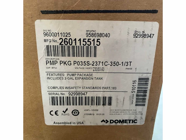 Dometic pmp pkg p035s-2371c aircon pump 230v - 9600011025 - afbeelding 5 van  5