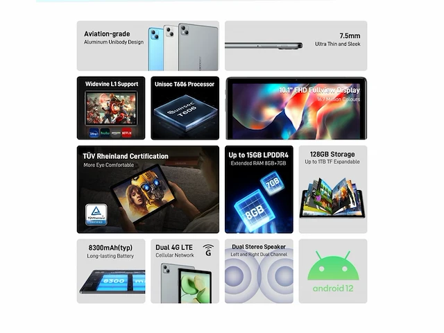 Doogee t10 tablet wifi+4g 8gb/128gb space grey - afbeelding 2 van  2