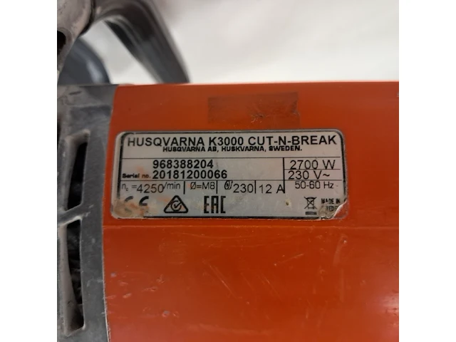 Doorslijper cut-n-break 230v husqvarna, k3000 cut-n-break, bouwjaar 2018 - afbeelding 6 van  6