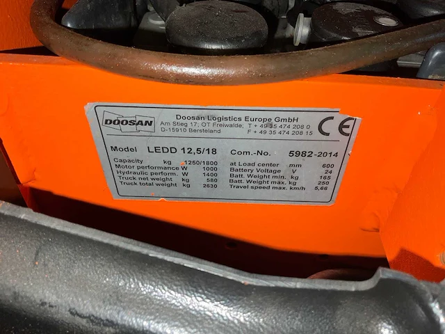 Doosan - ledd 12.5/18 - elektrische dubbeldek palletwagen - 2015 - afbeelding 12 van  12