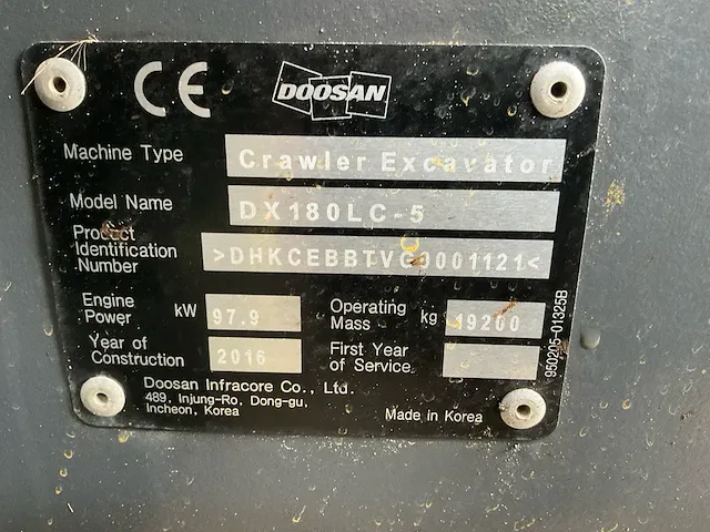Doosan dx180 lc-5 rupsgraafmachine - afbeelding 24 van  39