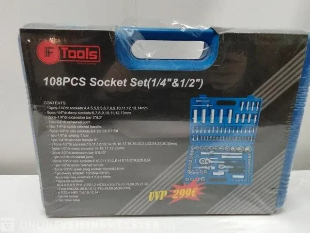 Doppenset in koffer f-tools, zilver - afbeelding 1 van  3