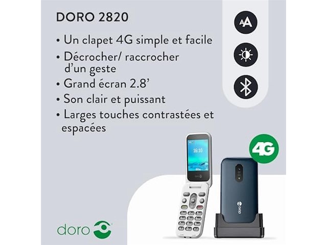 Doro 2820 eenvoudige klaptelefoon voor senioren 4g blauw/wit - afbeelding 2 van  6