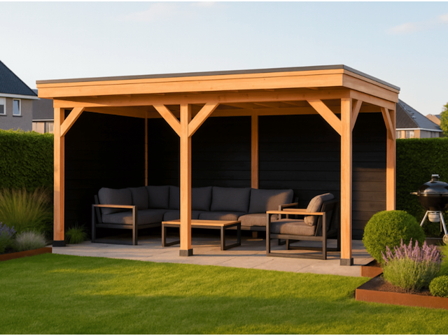 Douglas overkapping 400*700cm met achterwand verando - afbeelding 1 van  8