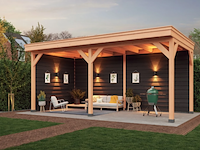 Douglas overkapping verando, , 300*700cm met zij en achterwand Douglas overkapping verando, , 300*700cm met zij en achterwand