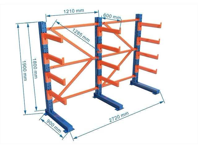 Draagarm stelling heda, 2 secties l ca 272 cm, blauw / oranje - afbeelding 1 van  5