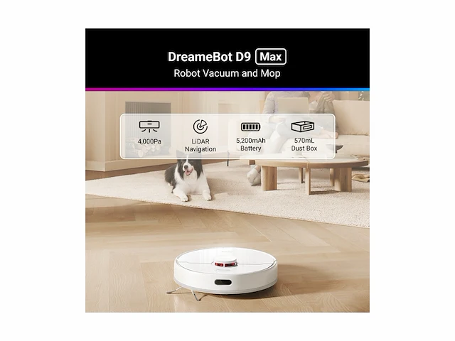 Dreame d9 max robotstofzuiger en dweil met 4.000pa zuigkracht ldsnavigatie wit - afbeelding 2 van  6