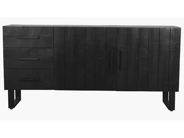 Dressoir, zwart mangohout, zwart metalen onderstel - afbeelding 2 van  5