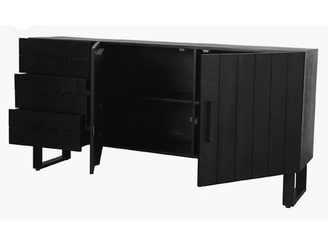 Dressoir, zwart mangohout, zwart metalen onderstel - afbeelding 3 van  5