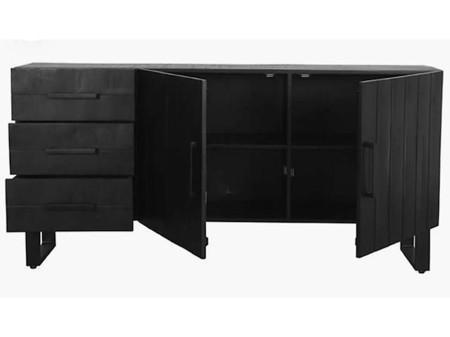 Dressoir, zwart mangohout, zwart metalen onderstel - afbeelding 4 van  5