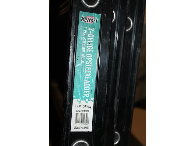 Driedelige aluminium opsteekladder kelfort met 3x14 treden. - afbeelding 1 van  3