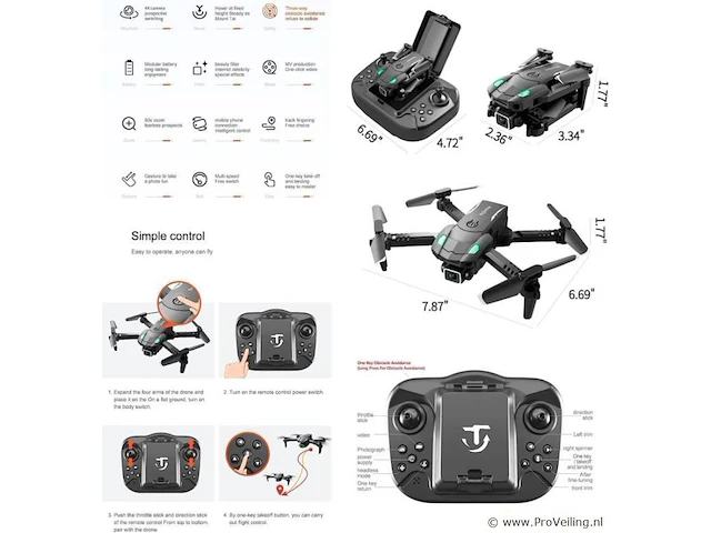 Drone mini met 4k hd camers + obstacle avoidance met opbergvak in de controler incl 3 batterijen - afbeelding 8 van  8