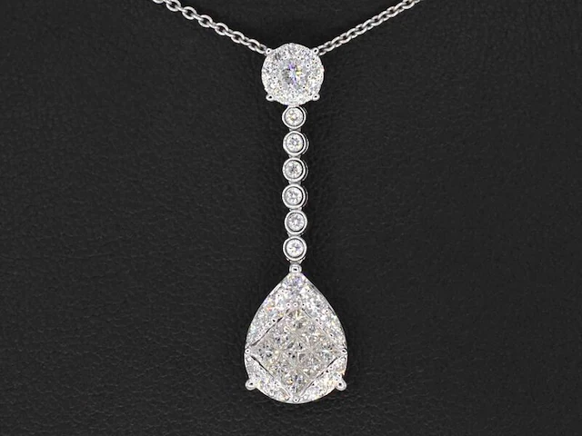 Druppelvormige hanger met briljant en princess geslepen diamanten excl. ketting - afbeelding 1 van  8