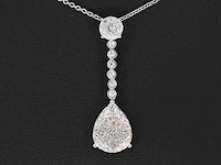 Druppelvormige hanger met briljant en princess geslepen diamanten excl. ketting